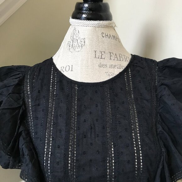 LoveShackFancy Natasha Mini Dress Womens XS Black Cotton Ruffle Short Sleeve - Picture 5 of 13